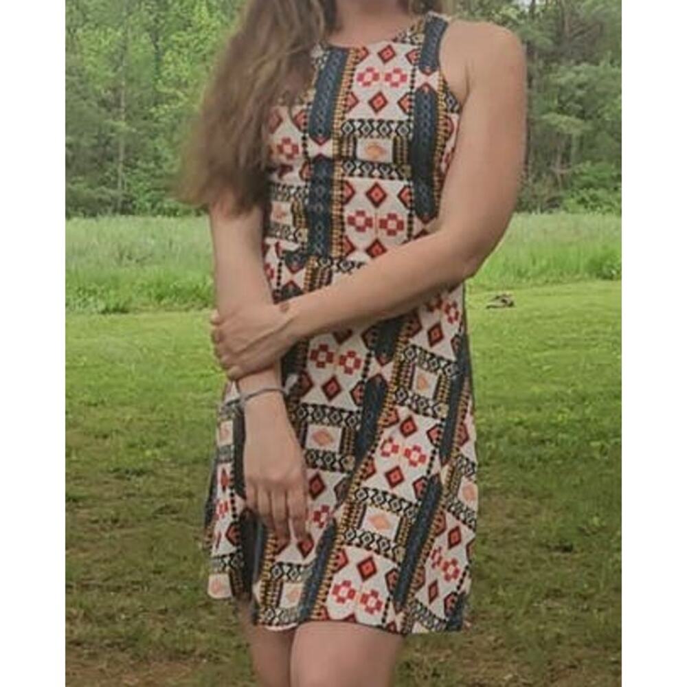 H&M fit & flare dress Aztec print multicolor size medium